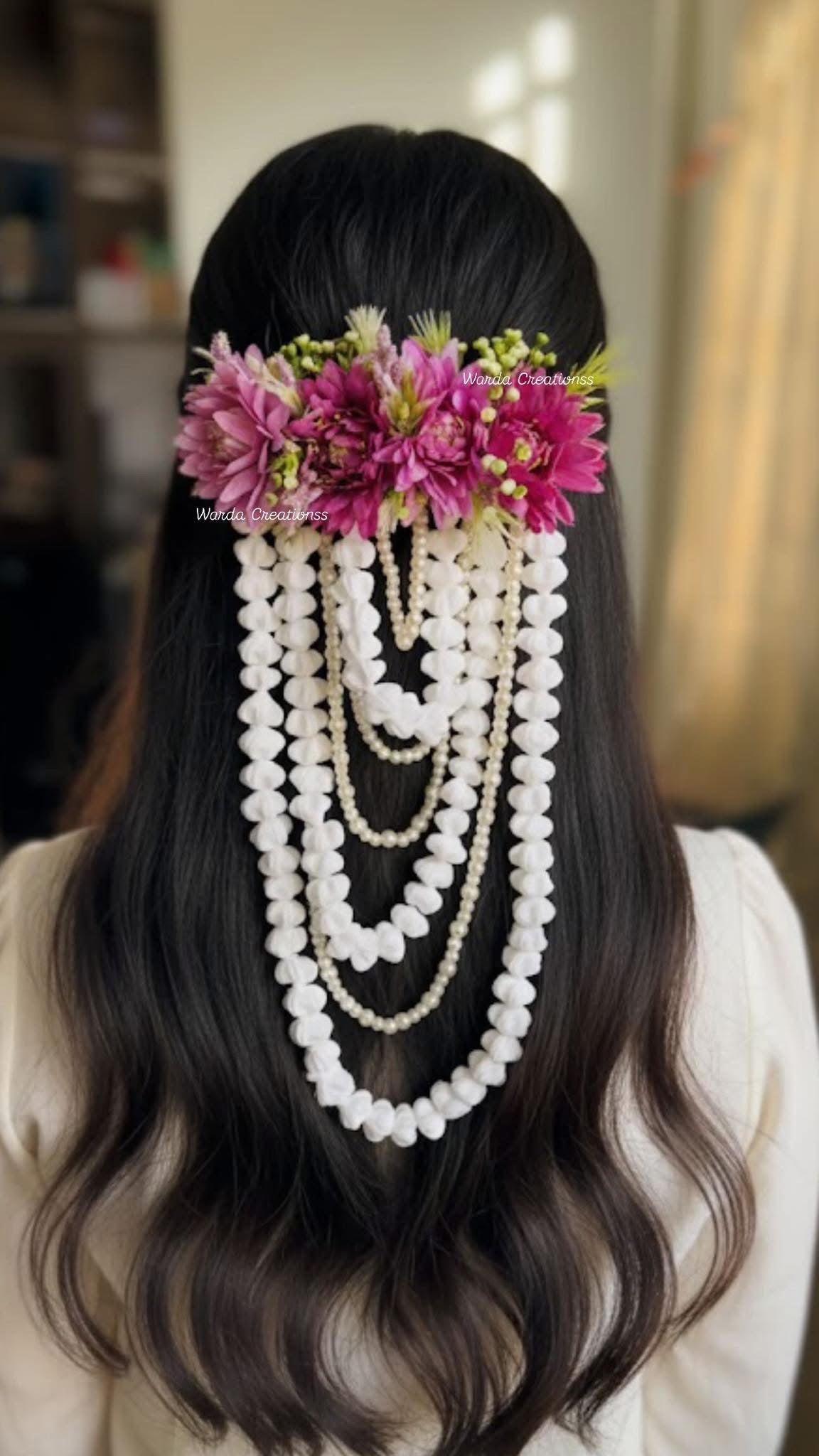 Handmade Artificial Jasmine Hair Bunch with Pearl Layers | Bridal Gajra & Braid Extension