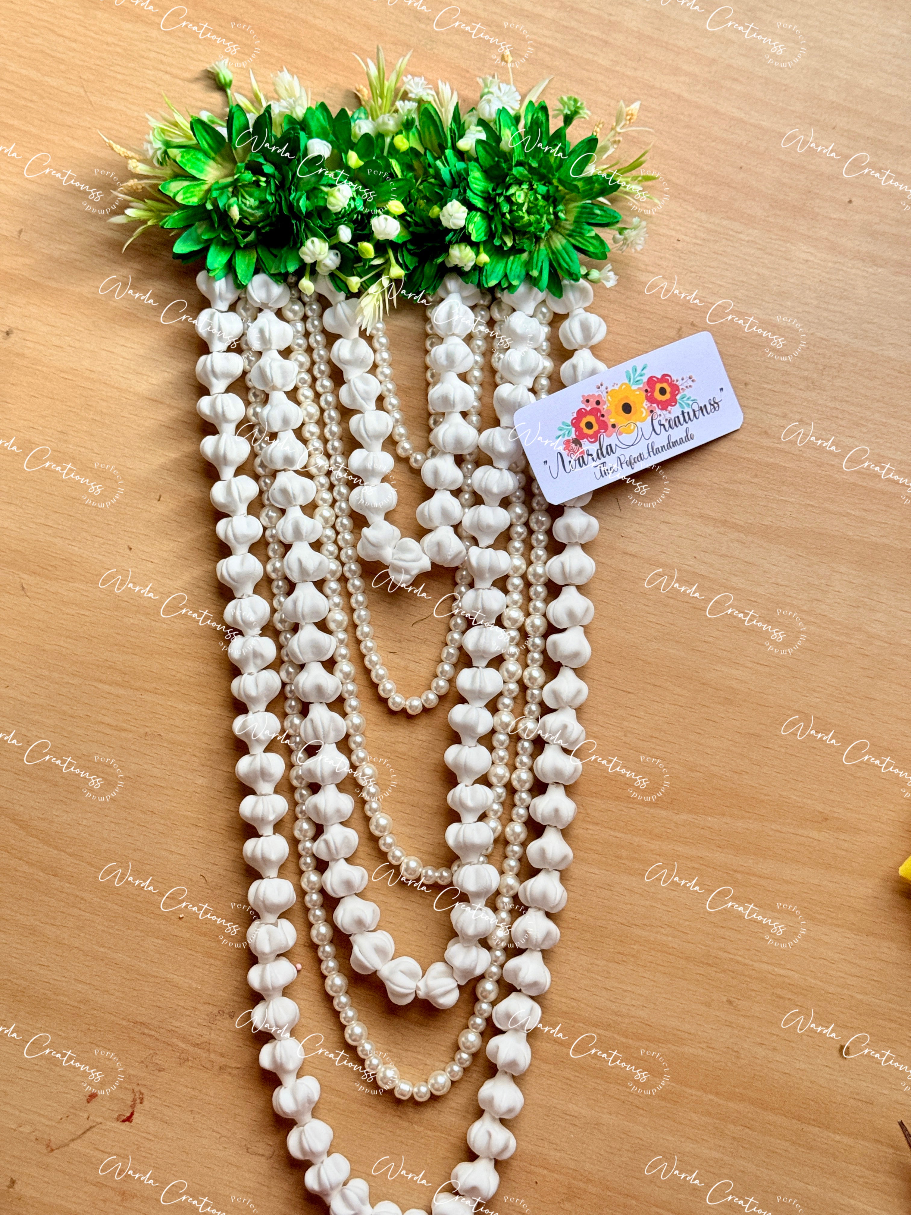 Handmade Artificial Jasmine Hair Bunch with Pearl Layers | Bridal Gajra & Braid Extension