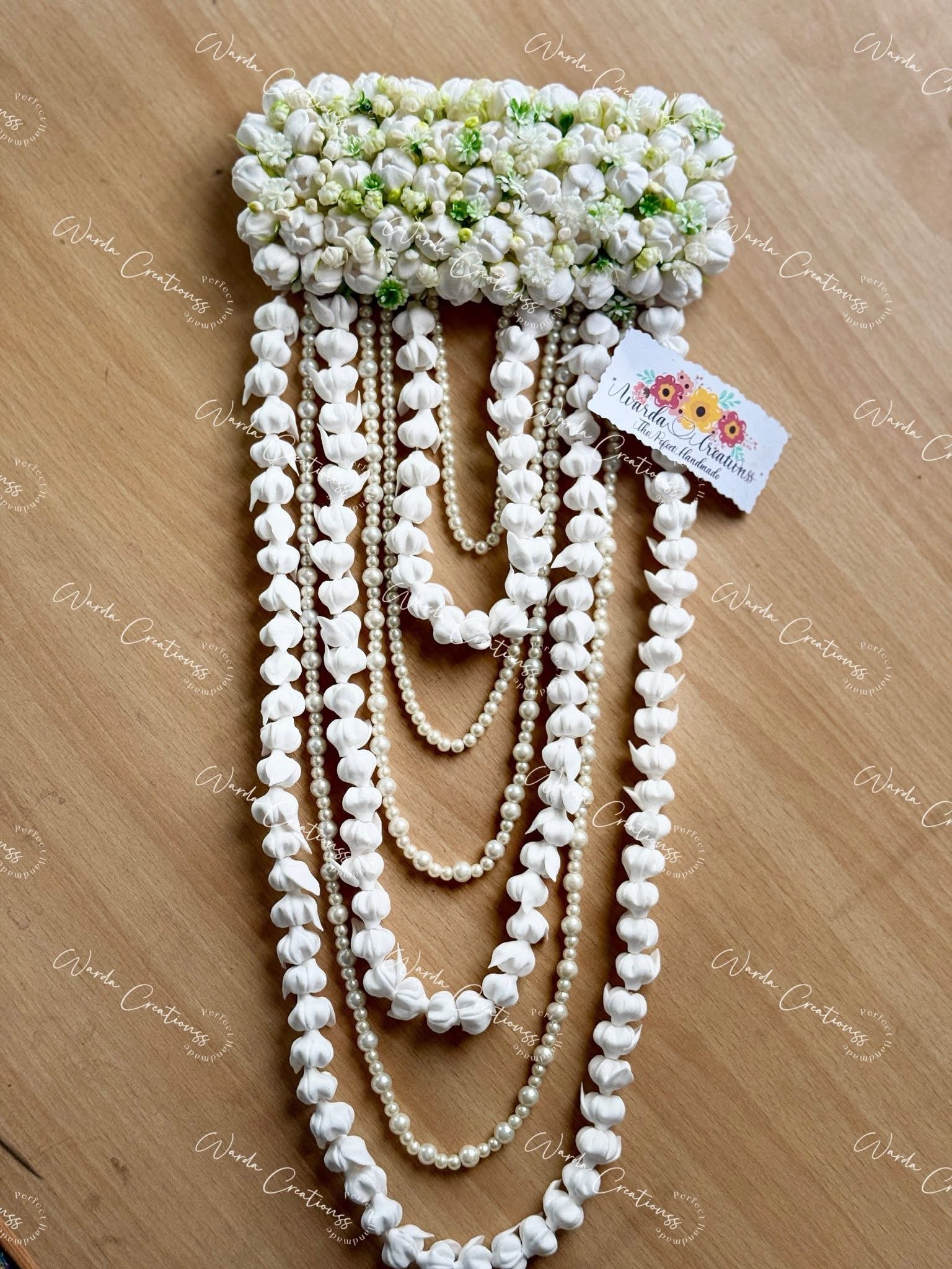 Handmade Artificial Jasmine Hair Bunch with Pearl Layers | Bridal Gajra & Braid Extension