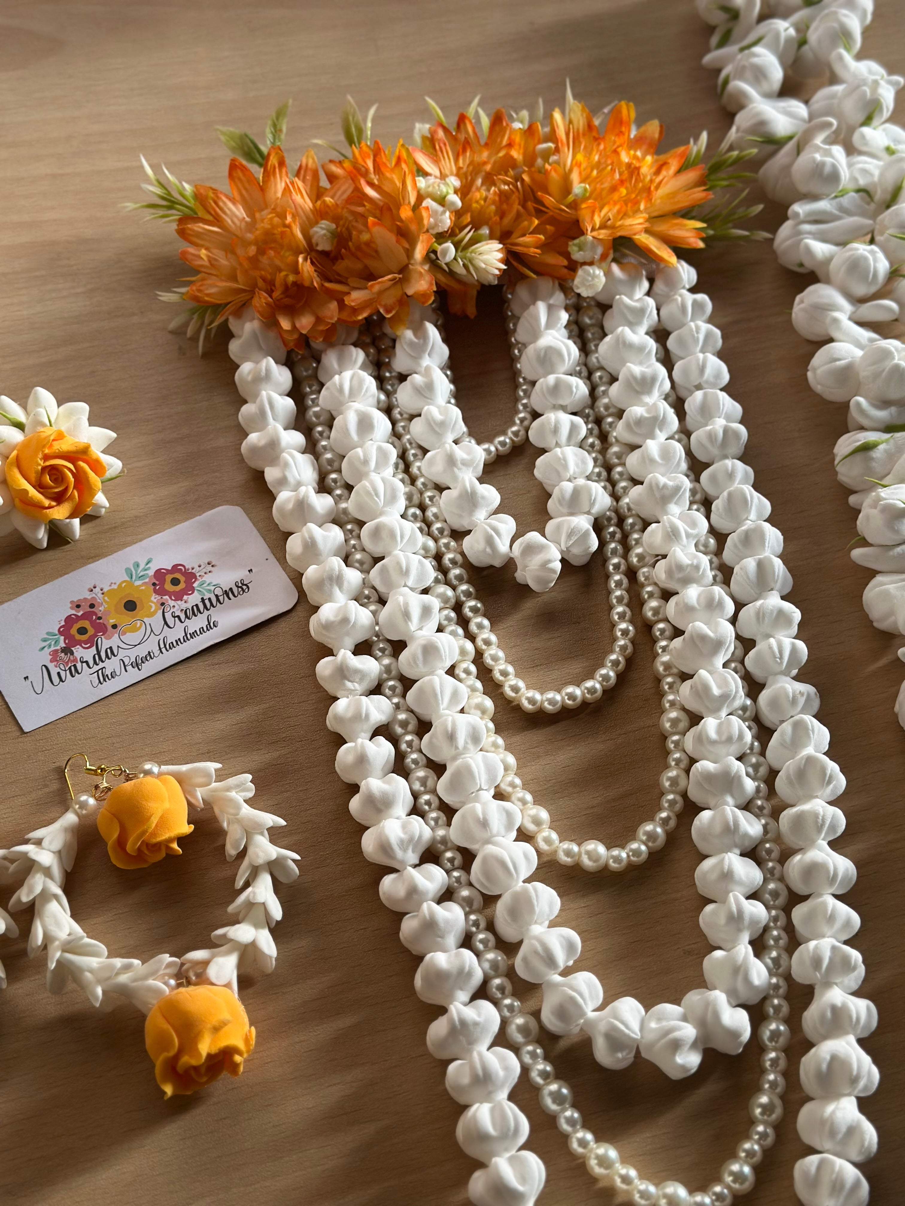 Handmade Artificial Jasmine Hair Bunch with Pearl Layers | Bridal Gajra & Braid Extension