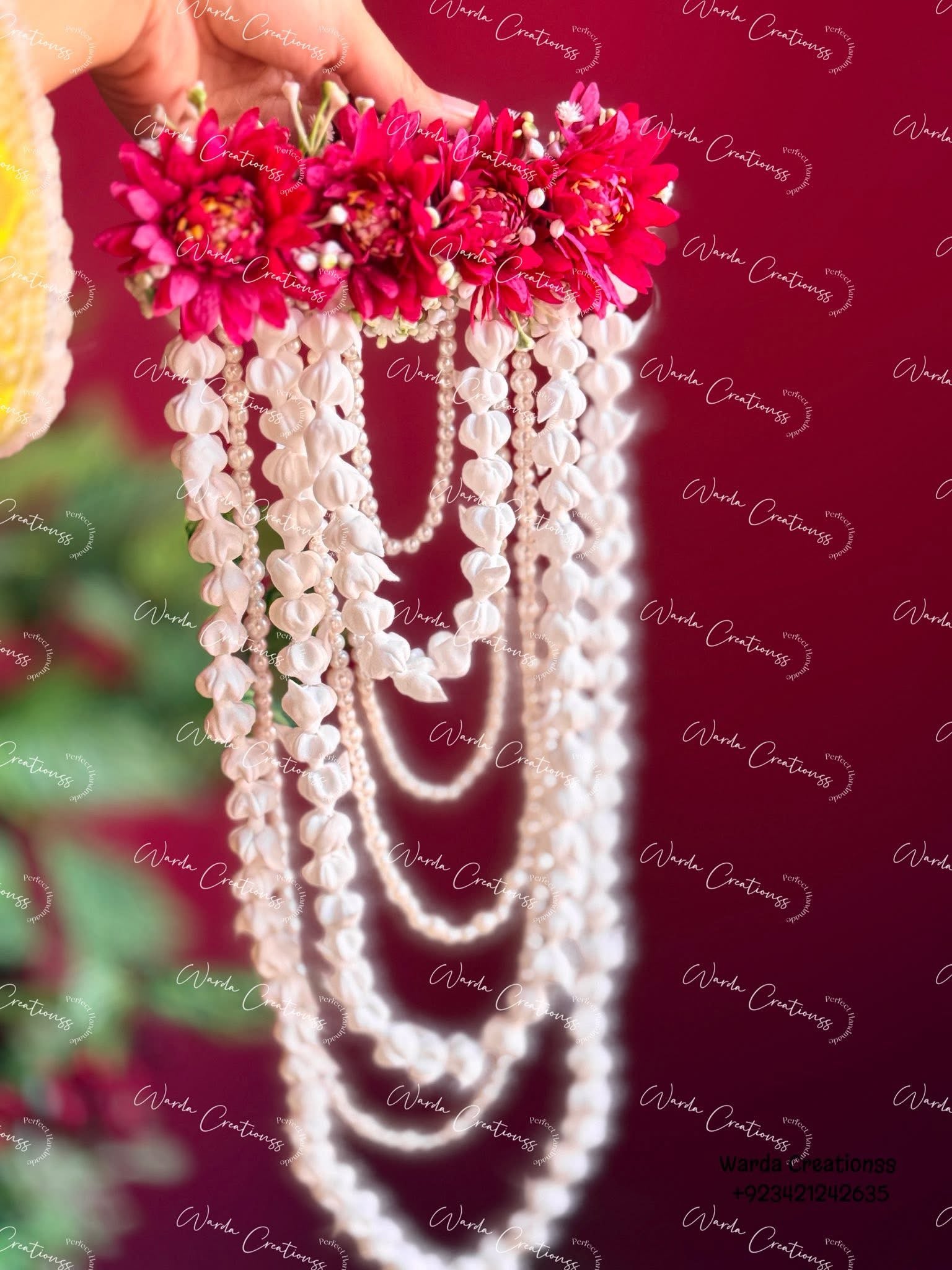 Handmade Artificial Jasmine Hair Bunch with Pearl Layers | Bridal Gajra & Braid Extension