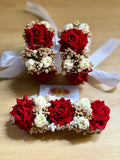 Bridal Ivory Red Rose Gajrey With Hair Bunch