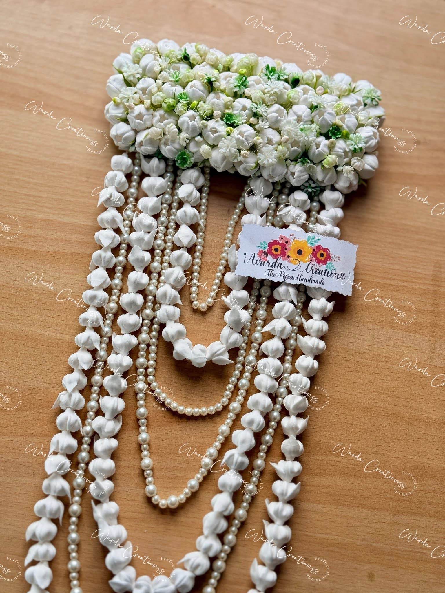 Handmade Artificial Jasmine Hair Bunch with Pearl Layers | Bridal Gajra & Braid Extension
