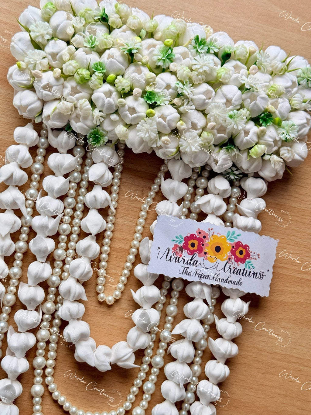 Handmade Artificial Jasmine Hair Bunch with Pearl Layers | Bridal Gajra & Braid Extension