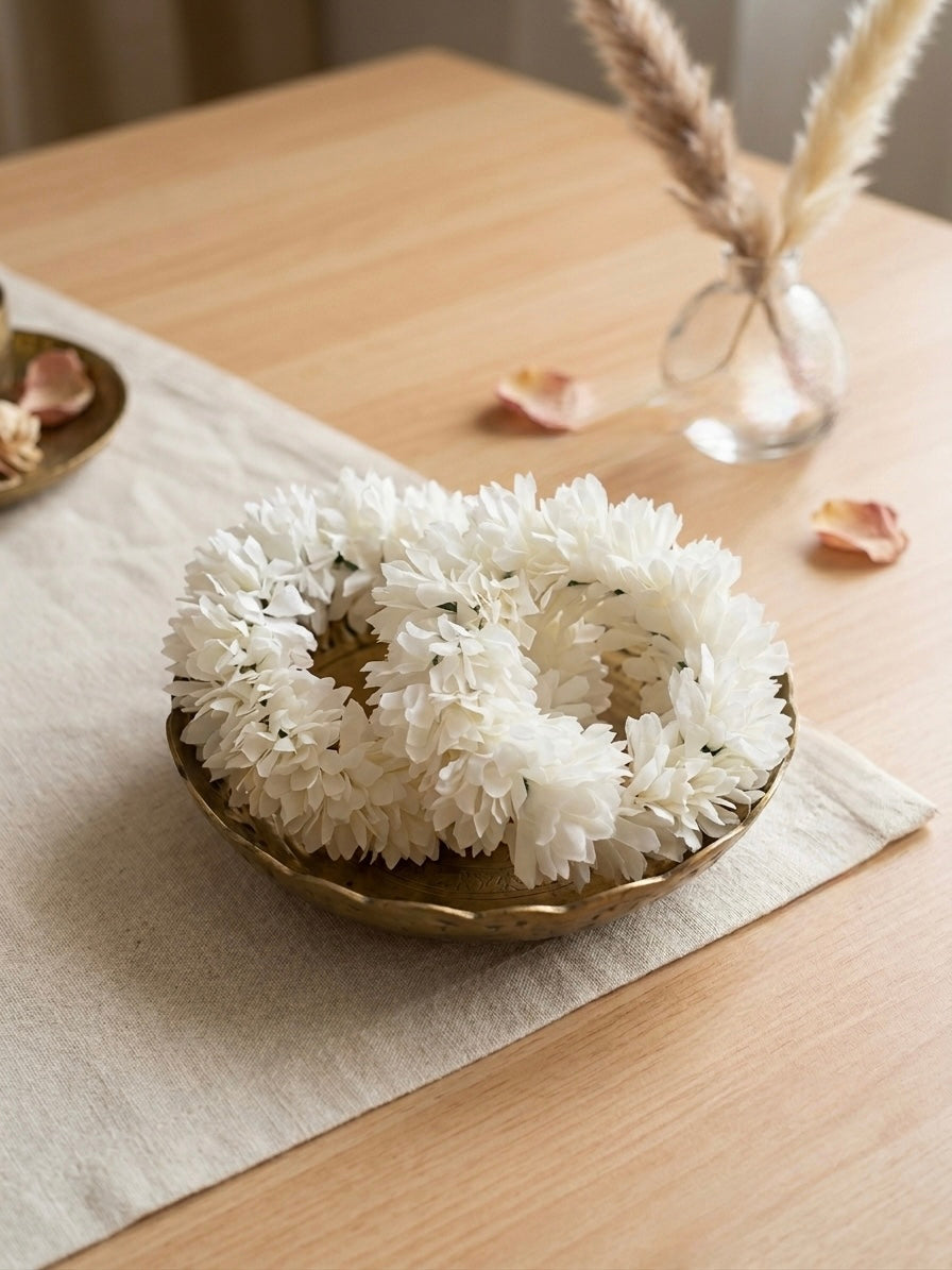 Full Round Fluffy Hand Gajra Pair, Handcrafted White Artificial Flower Hand Gajra Pair | Festive & Wedding Wrist Accessories